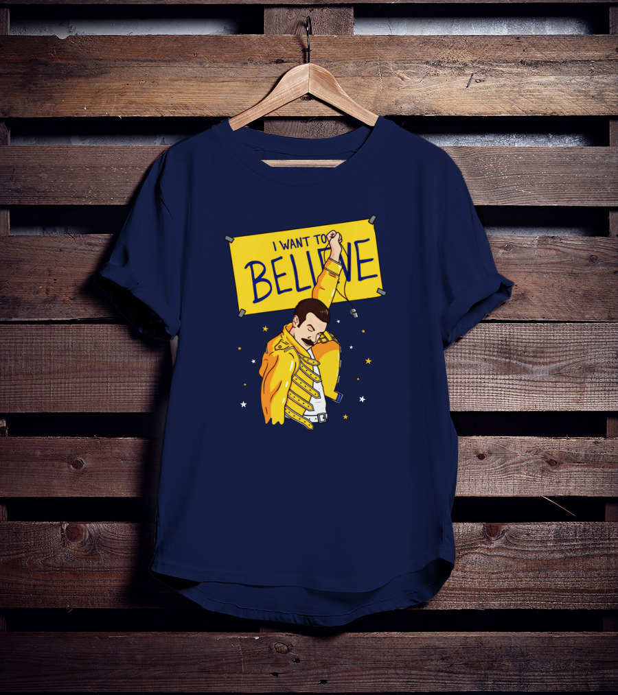 Teefury Store I Want To Believe Freddie Mercury Optimistic Coach T-Shirt