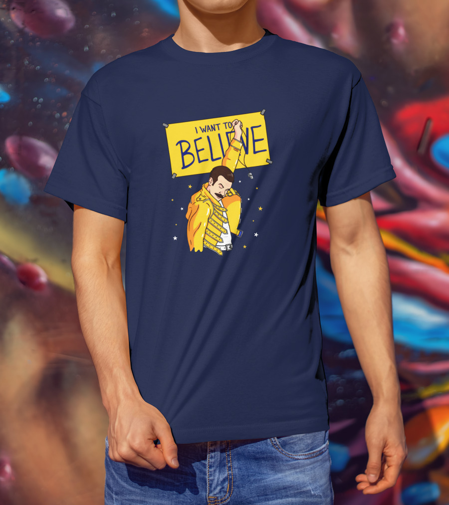 Teefury Store I Want To Believe Freddie Mercury Optimistic Coach T-Shirt