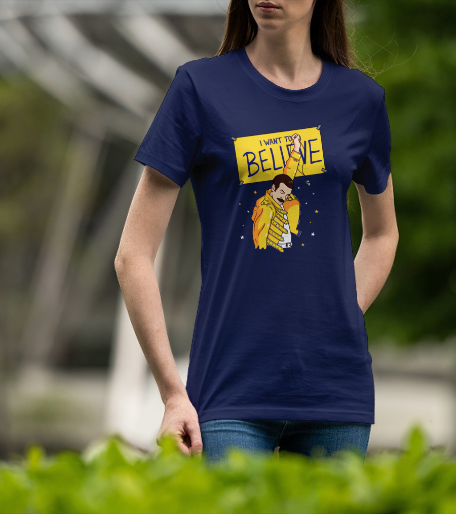 Teefury Store I Want To Believe Freddie Mercury Optimistic Coach T-Shirt
