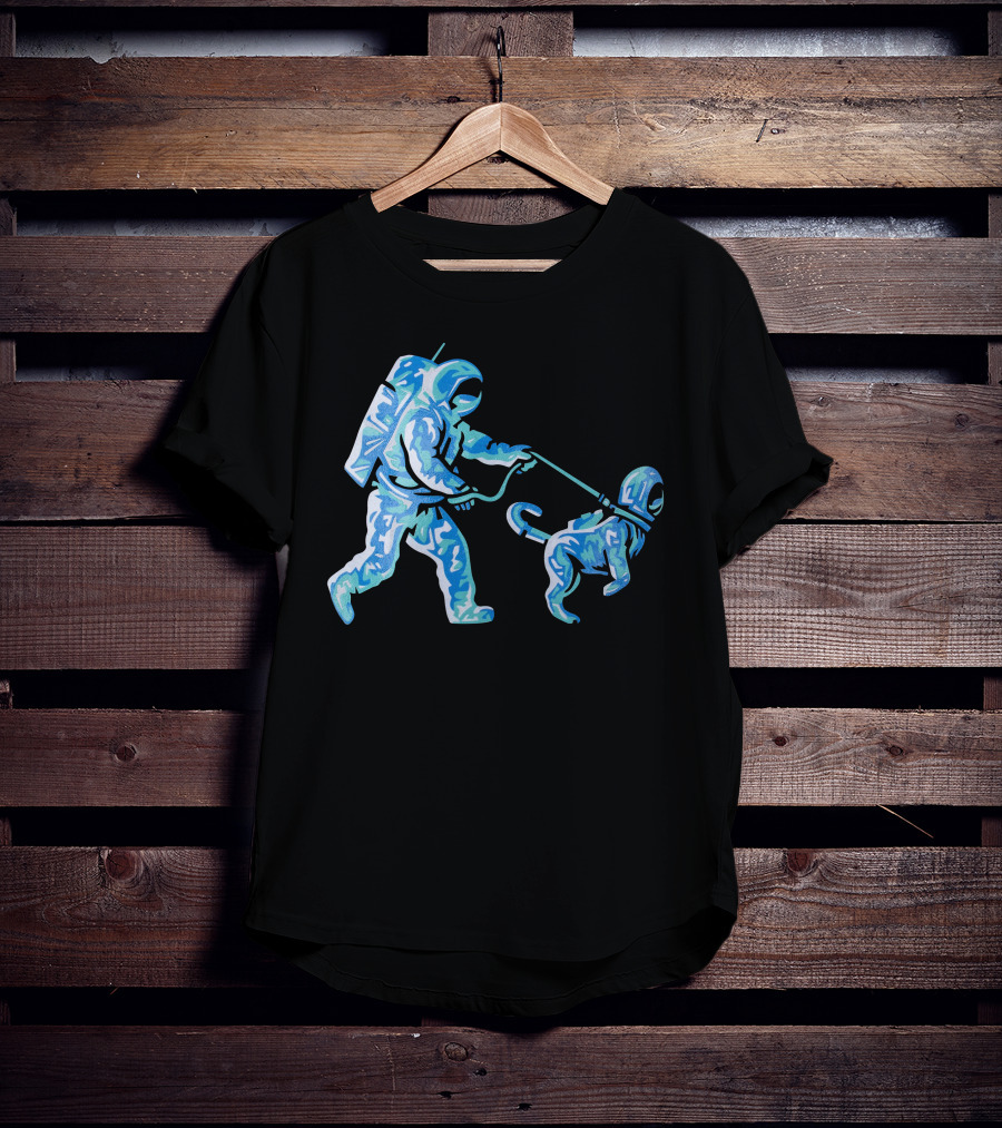 Merch Moon Man Walking Dog In Neon T-Shirt