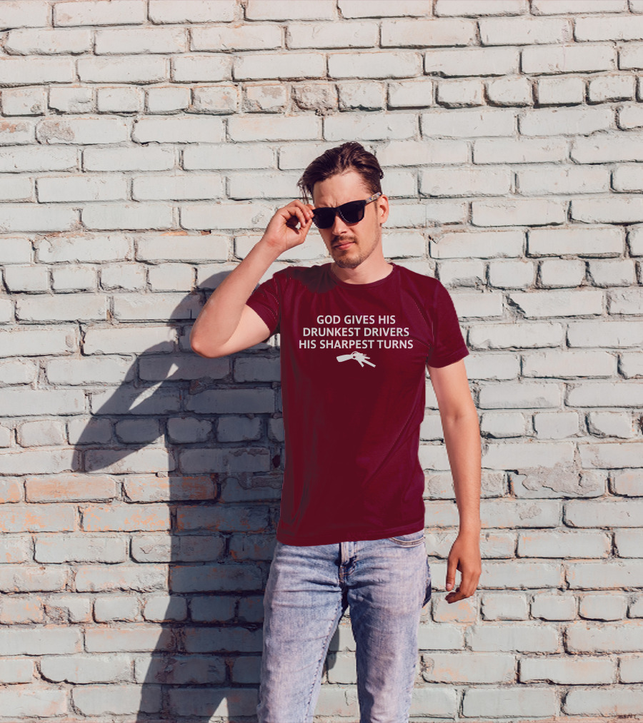 Unprofessional Apparel God Gives His Drunkest Drivers His Sharpest Turns Wine Opener T-Shirt
