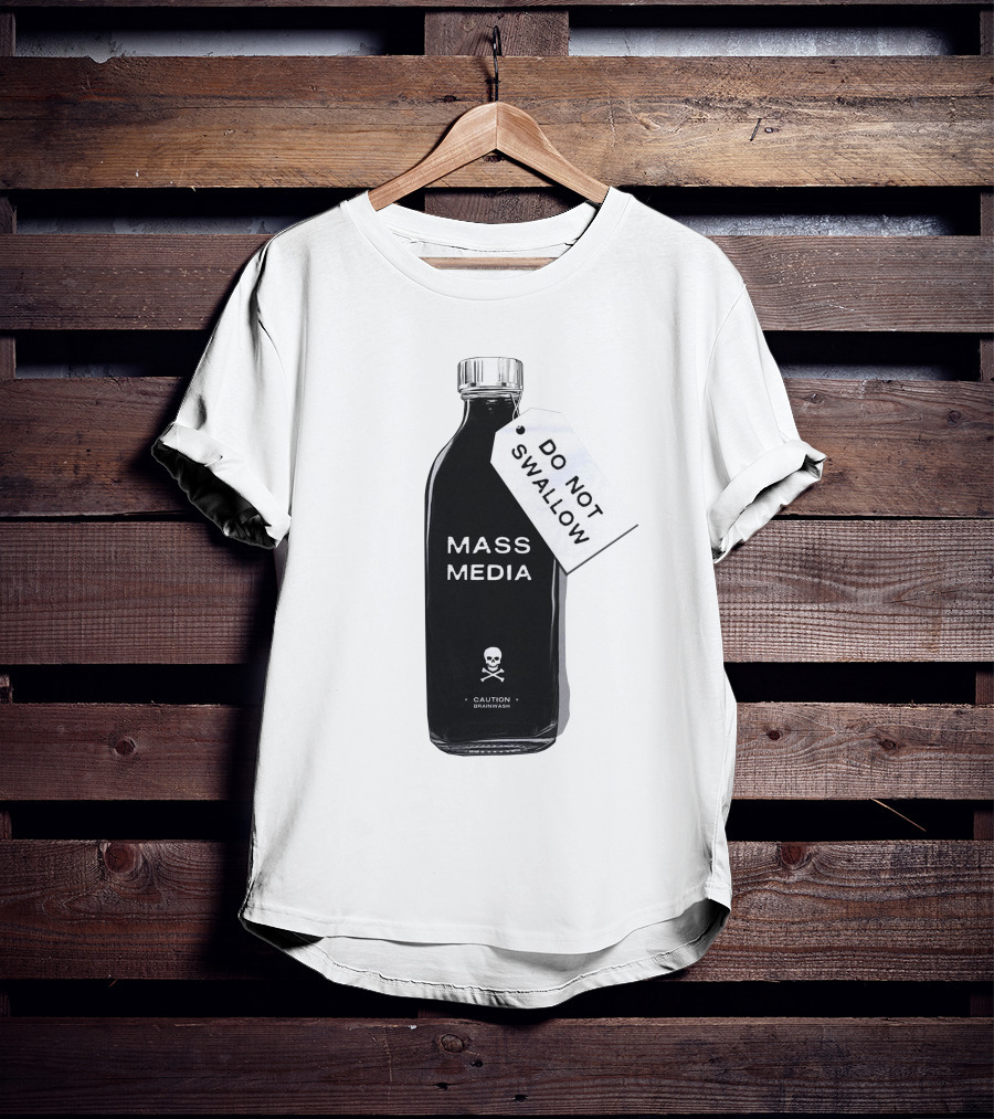 Archillect CAUTION BRAINWASH Do Not Swallow Mass Media Skull And Crossbones T-Shirt