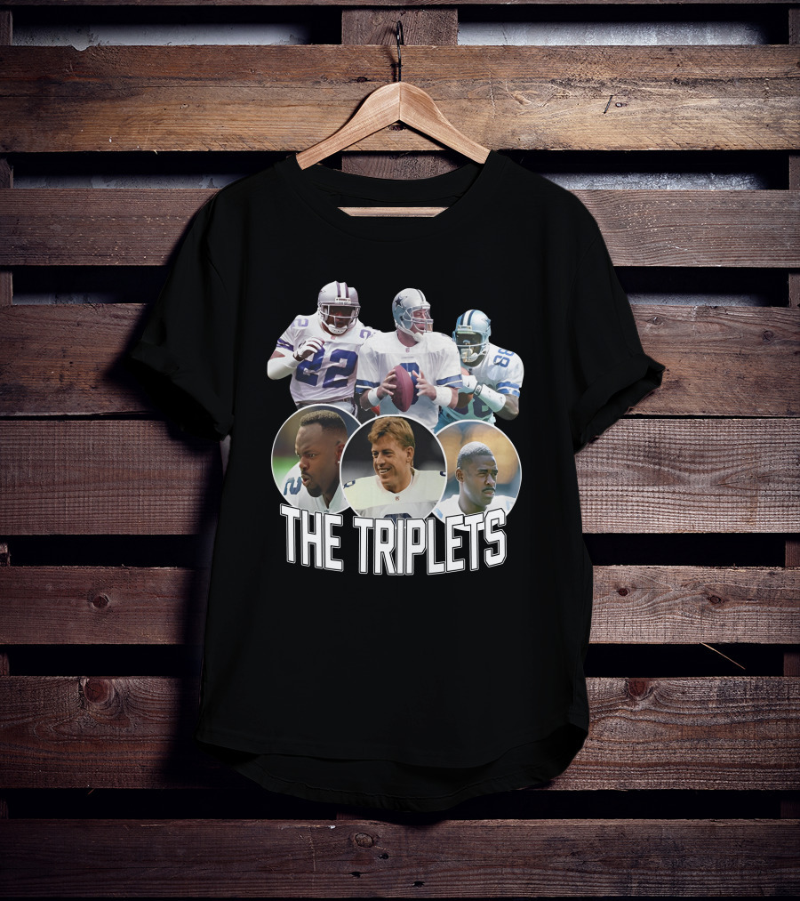 Dak Prescott The Triplets Emmitt Smith Troy Aikman Michael Irvin Dallas Cowboys Legends T-Shirt