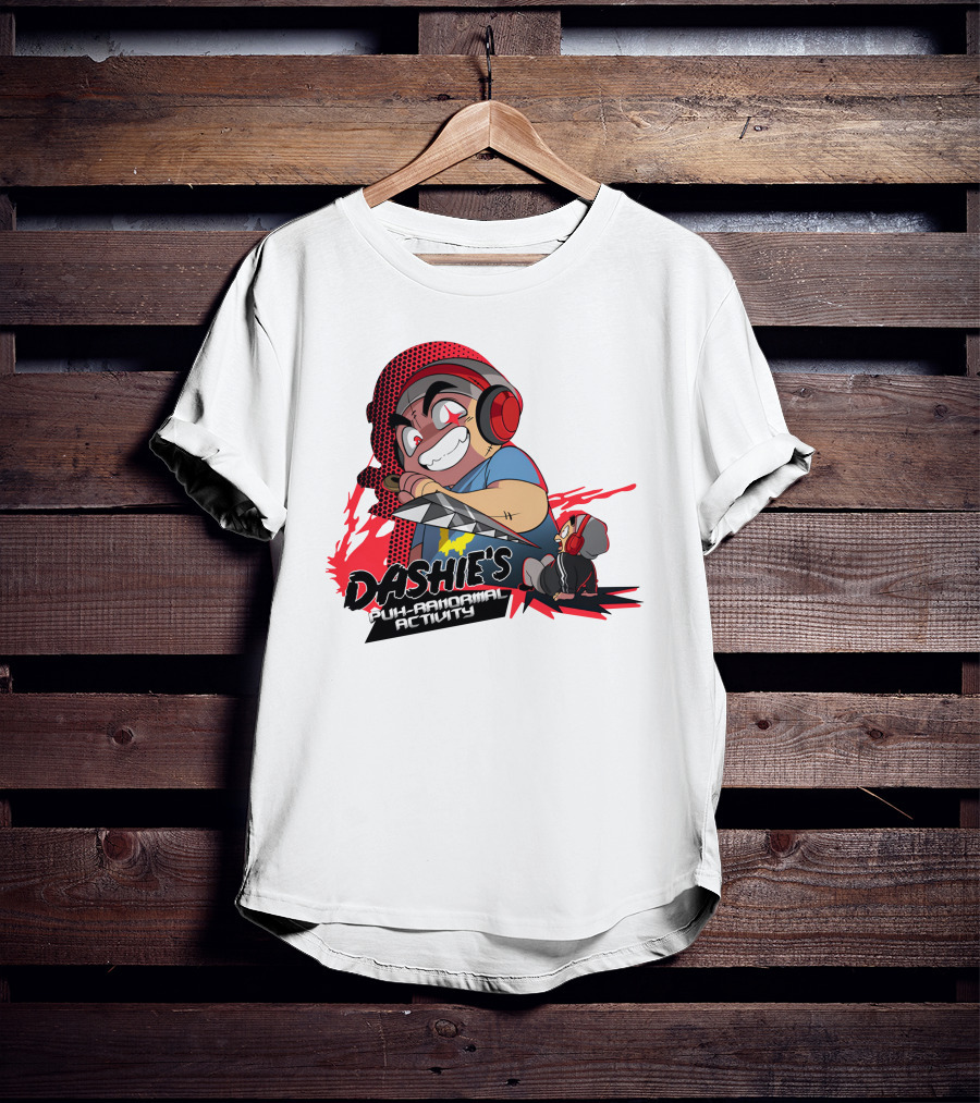 Dashiexp Merch Dashie's Puh-Ranormal Activity Red Headphones Cartoon Character T-Shirt