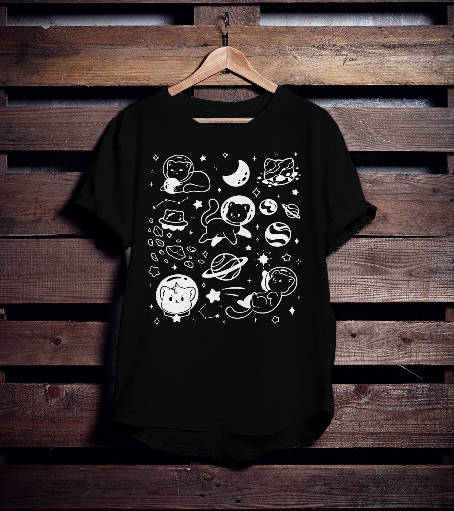 Helloapparel Space Cat Astronauts With Planets And Stars T-Shirt