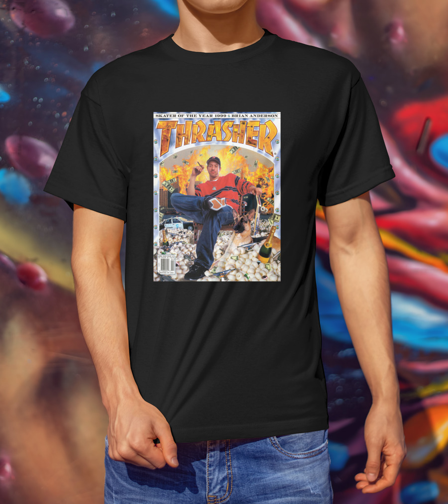 Thrasher Skater Of The Year 1999 Brian Anderson Cover With Money Explosion Scene T-Shirt