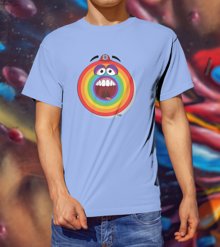 Firefighter Rainbow Face With Comic Mouth By Ernest Doty T-Shirt