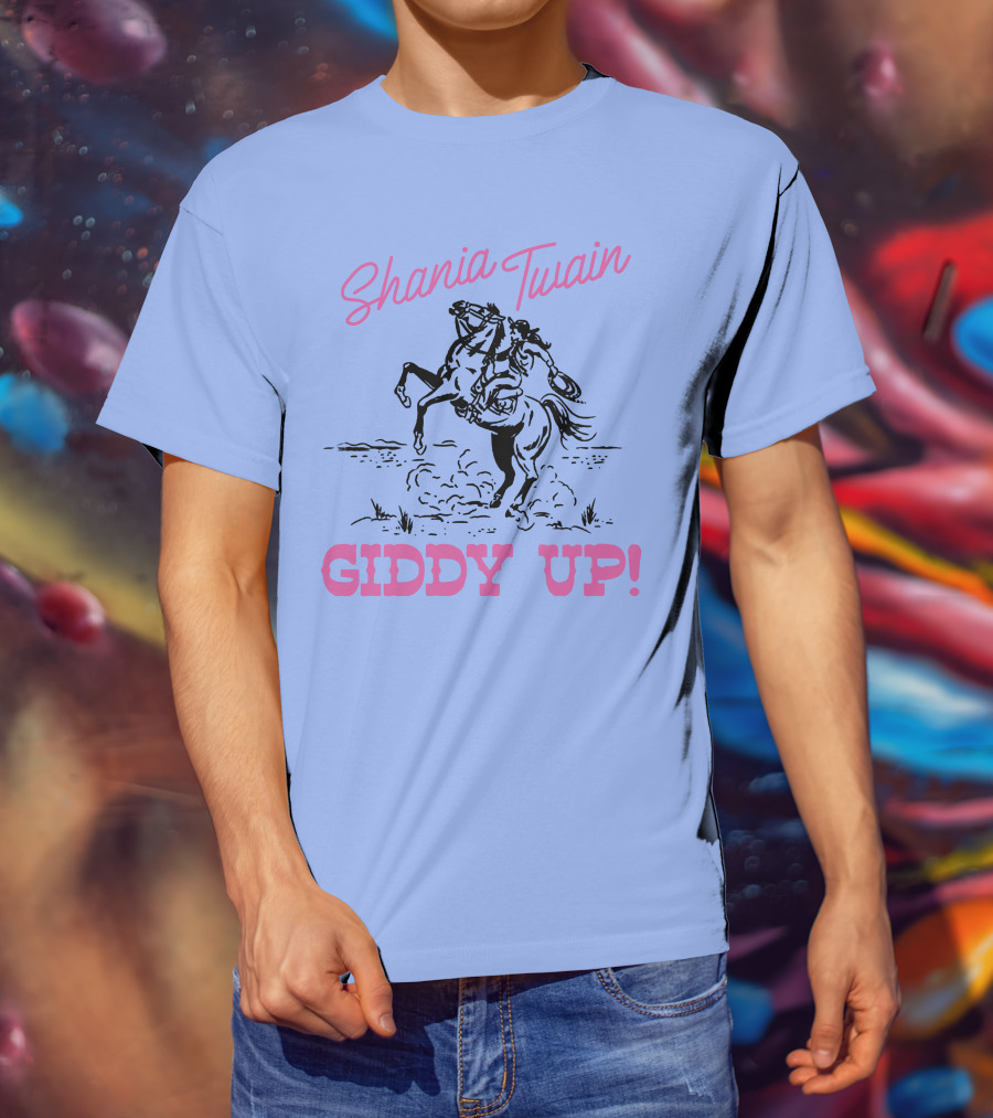 Shania Twain Giddy Up Riding Horse Sketch T-Shirt