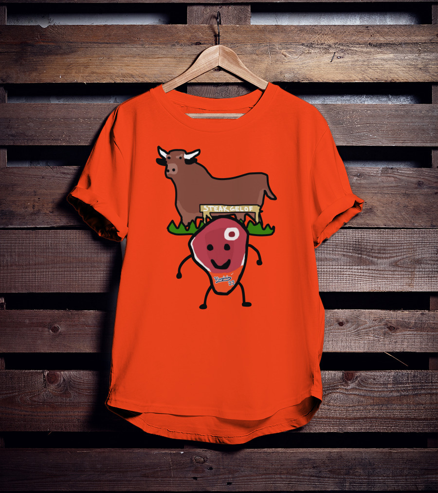Steak Gelof Virginia 22 Cartoon Bull And Smiling Meat Character On Red T-Shirt