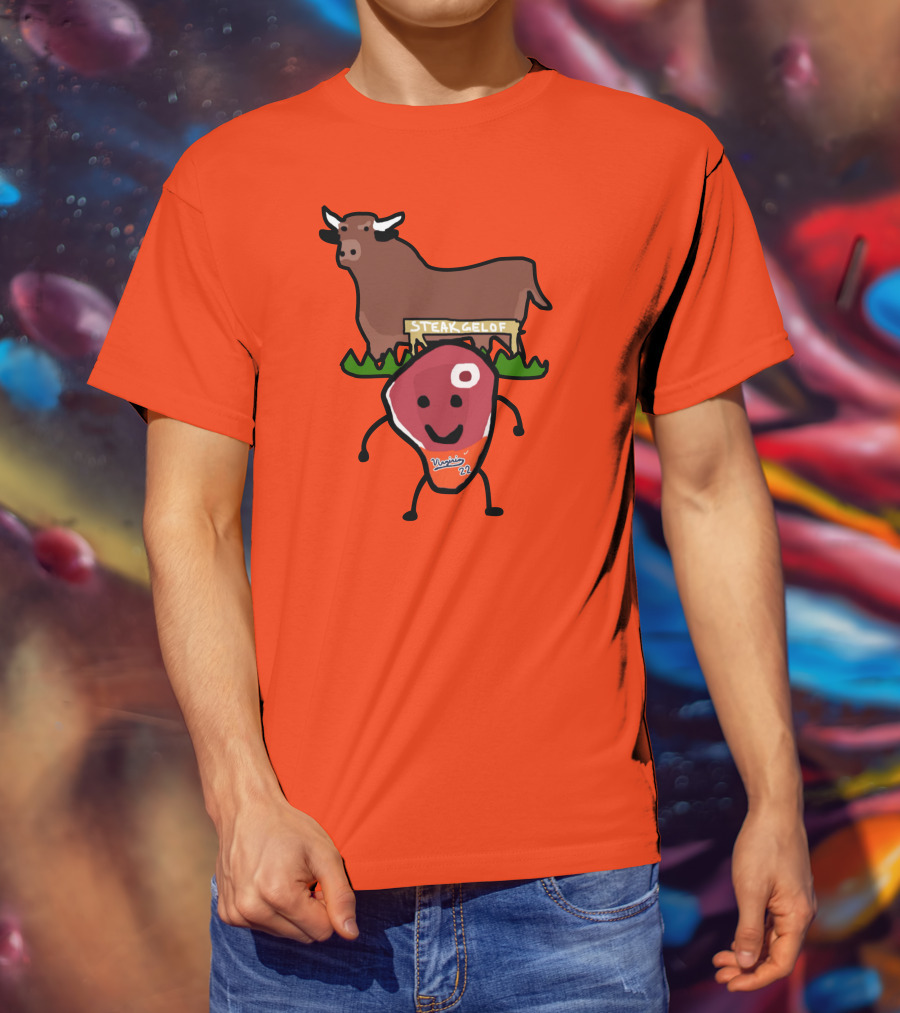 Steak Gelof Virginia 22 Cartoon Bull And Smiling Meat Character On Red T-Shirt