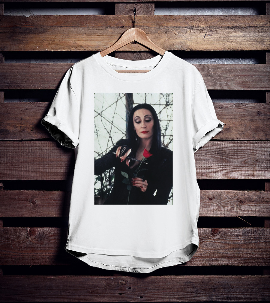 Morticia Addams Anjelica Huston Cutting Rose Scene T-Shirt