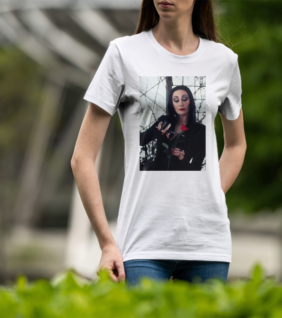Morticia Addams Anjelica Huston Cutting Rose Scene T-Shirt