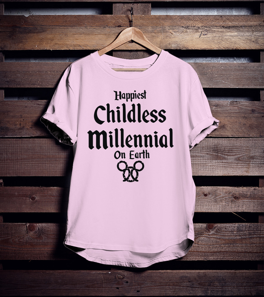 Happiest Childless Millennial On Earth With Minimalistic Disney Mickey Mouse Ears T-Shirt