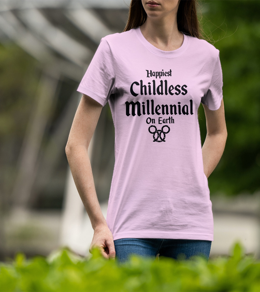 Happiest Childless Millennial On Earth With Minimalistic Disney Mickey Mouse Ears T-Shirt