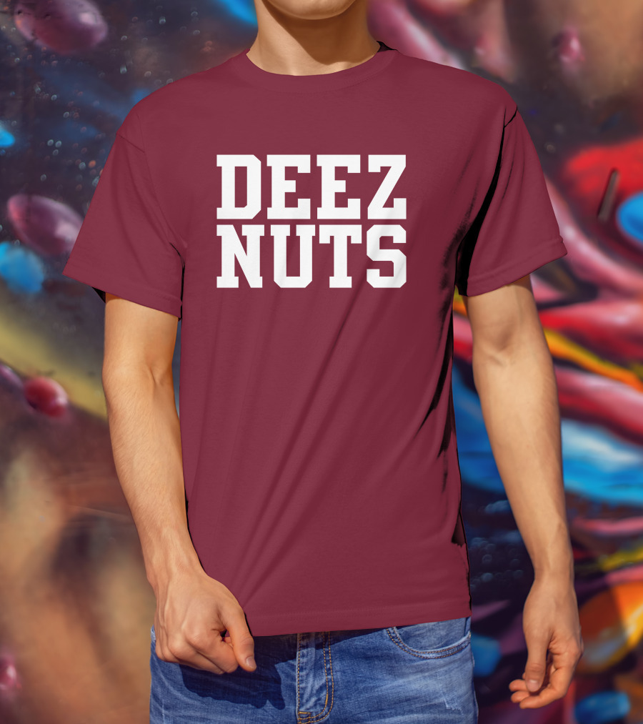 DEEZ NUTS Text Bold White On Dark T-Shirt