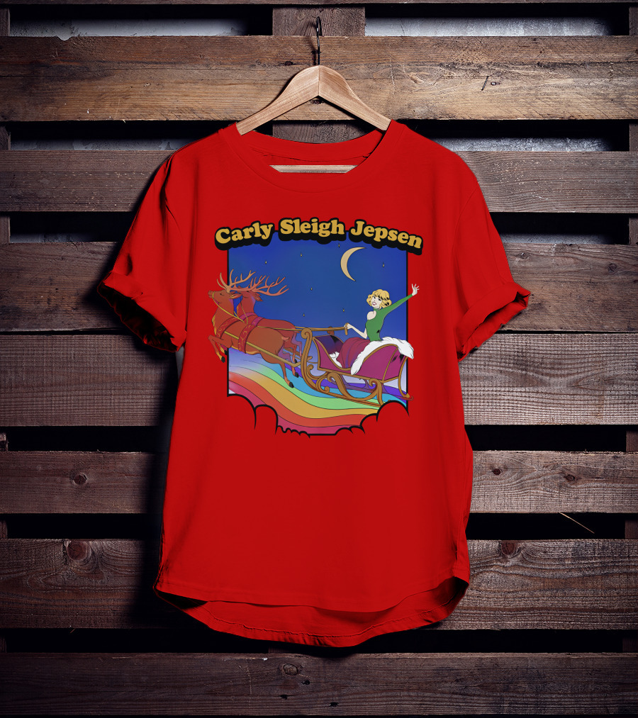 Carly Sleigh Jepsen Christmas Reindeer Sleigh Adventure Under Moonlit Sky T-Shirt