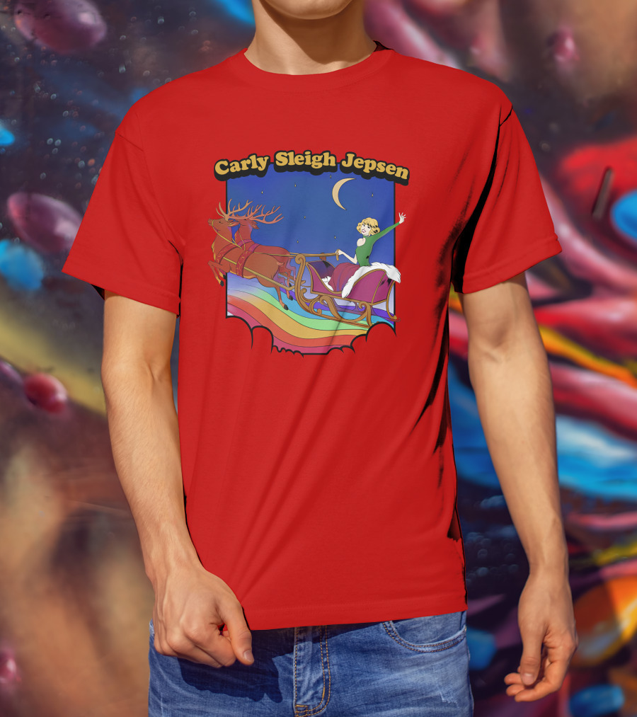Carly Sleigh Jepsen Christmas Reindeer Sleigh Adventure Under Moonlit Sky T-Shirt