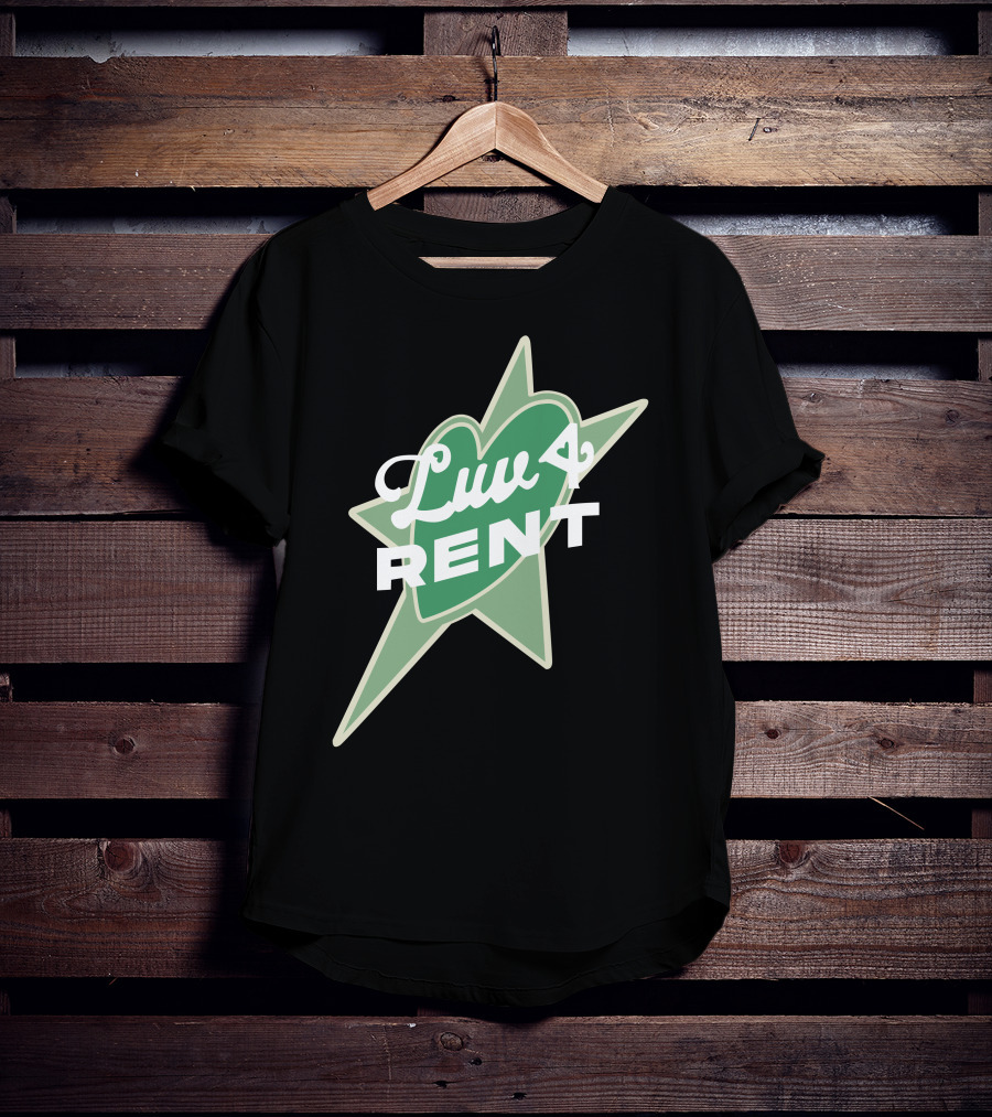 Luv 4 Rent Green Heart With Starburst Background T-Shirt