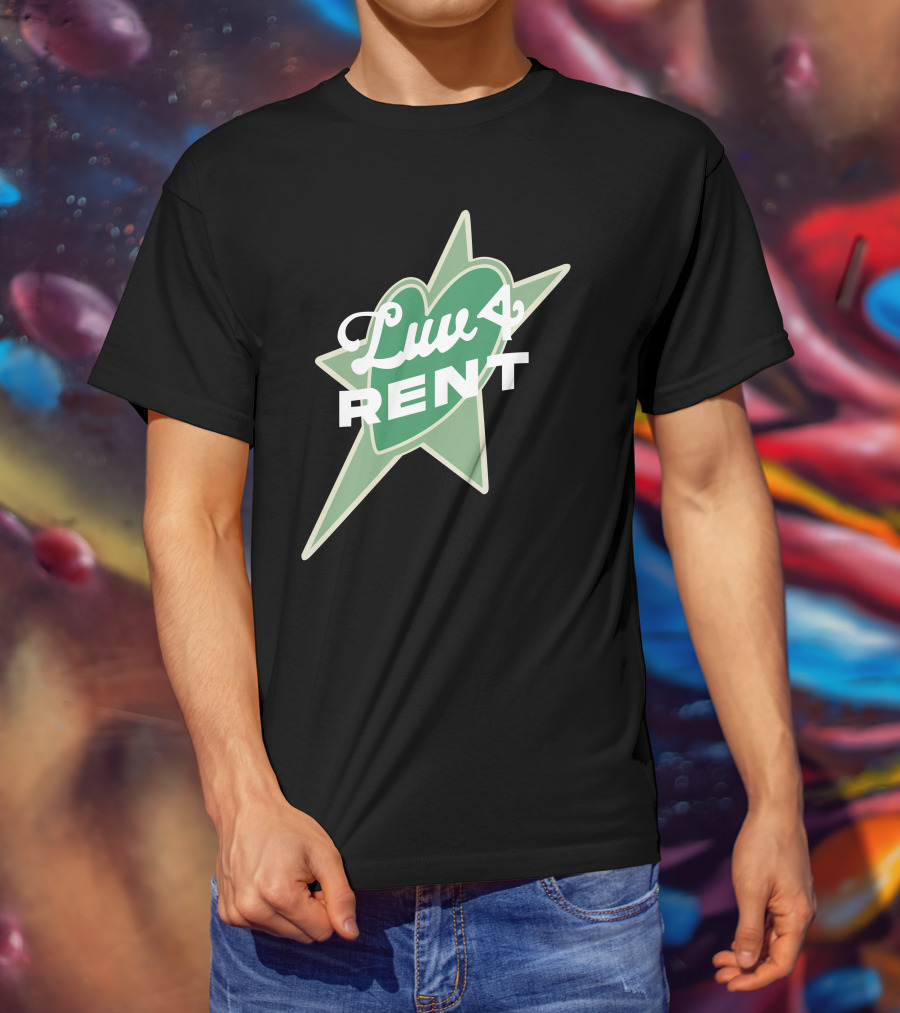 Luv 4 Rent Green Heart With Starburst Background T-Shirt