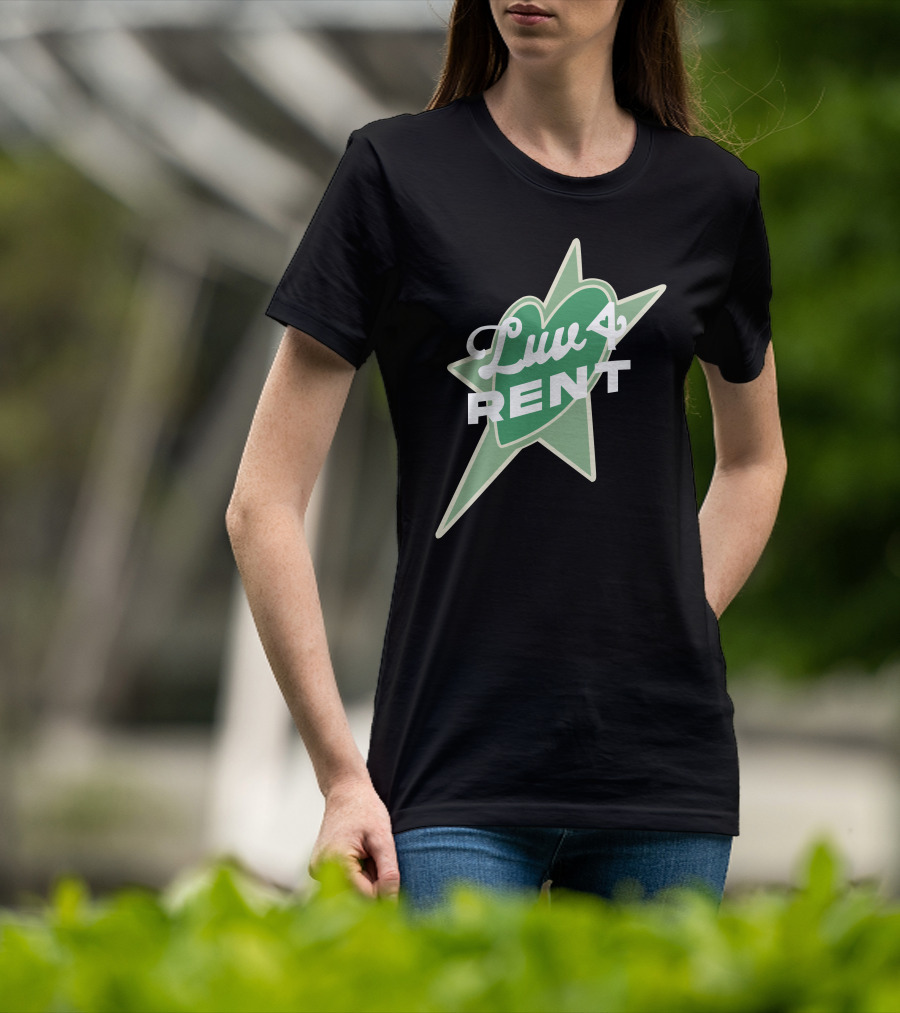 Luv 4 Rent Green Heart With Starburst Background T-Shirt