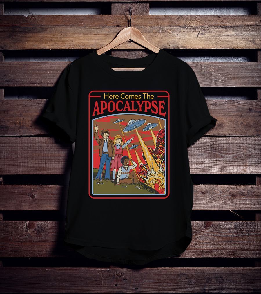 Here Comes The Apocalypse UFO Invasion With Kids And Explosions T-Shirt
