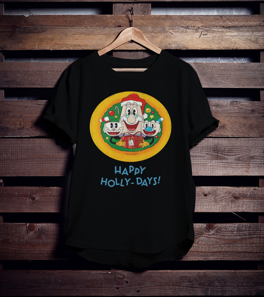 Happy Holly-Days Christmas Santa Cuphead And Mugman T-Shirt