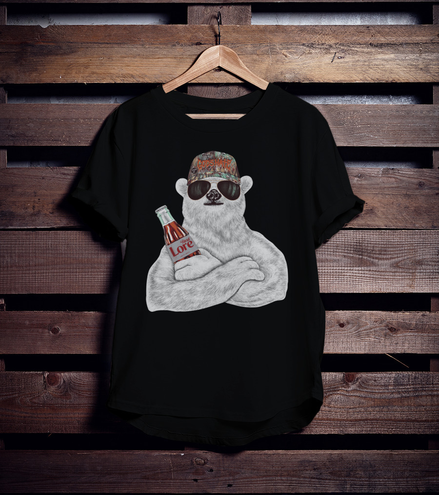 Polar Bear Gods Hate Hard Lore Camo Hat Sunglasses Holding Bottle T-Shirt