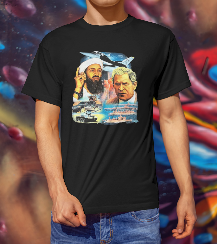 911 Vintage Rap Osama Bin Laden George Warplanes Tanks Ships T-Shirt