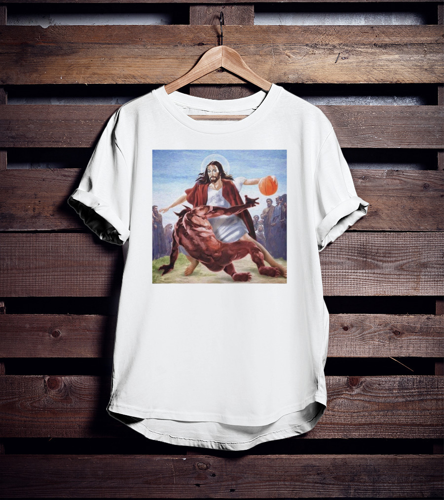 Jesus Dribbling Basketball Past Demon With Onlookers T-Shirt