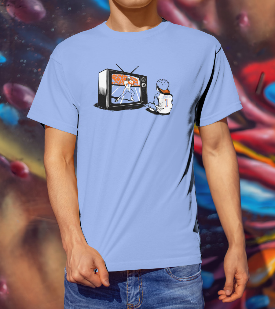 Vibz Idols Tagovailoa Football Fan Watching Retro TV T-Shirt
