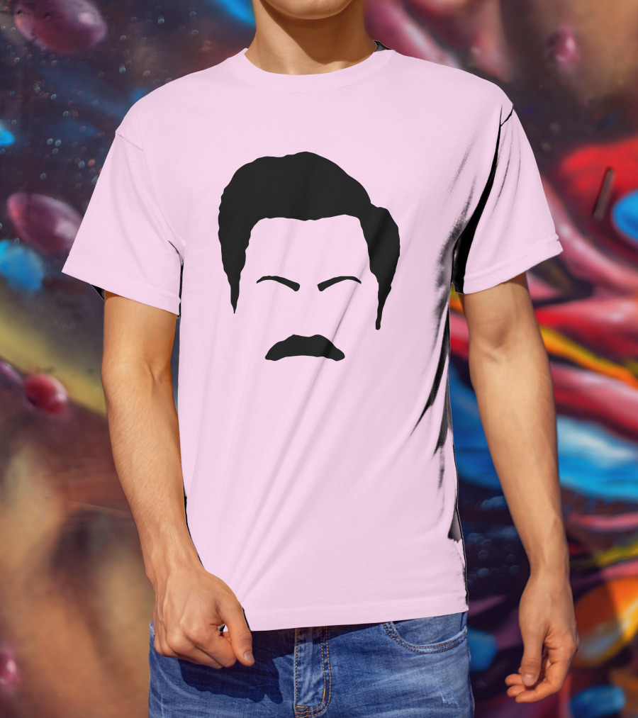 Ron Swanson Mustache Face Silhouette Parks And Recreation T-Shirt