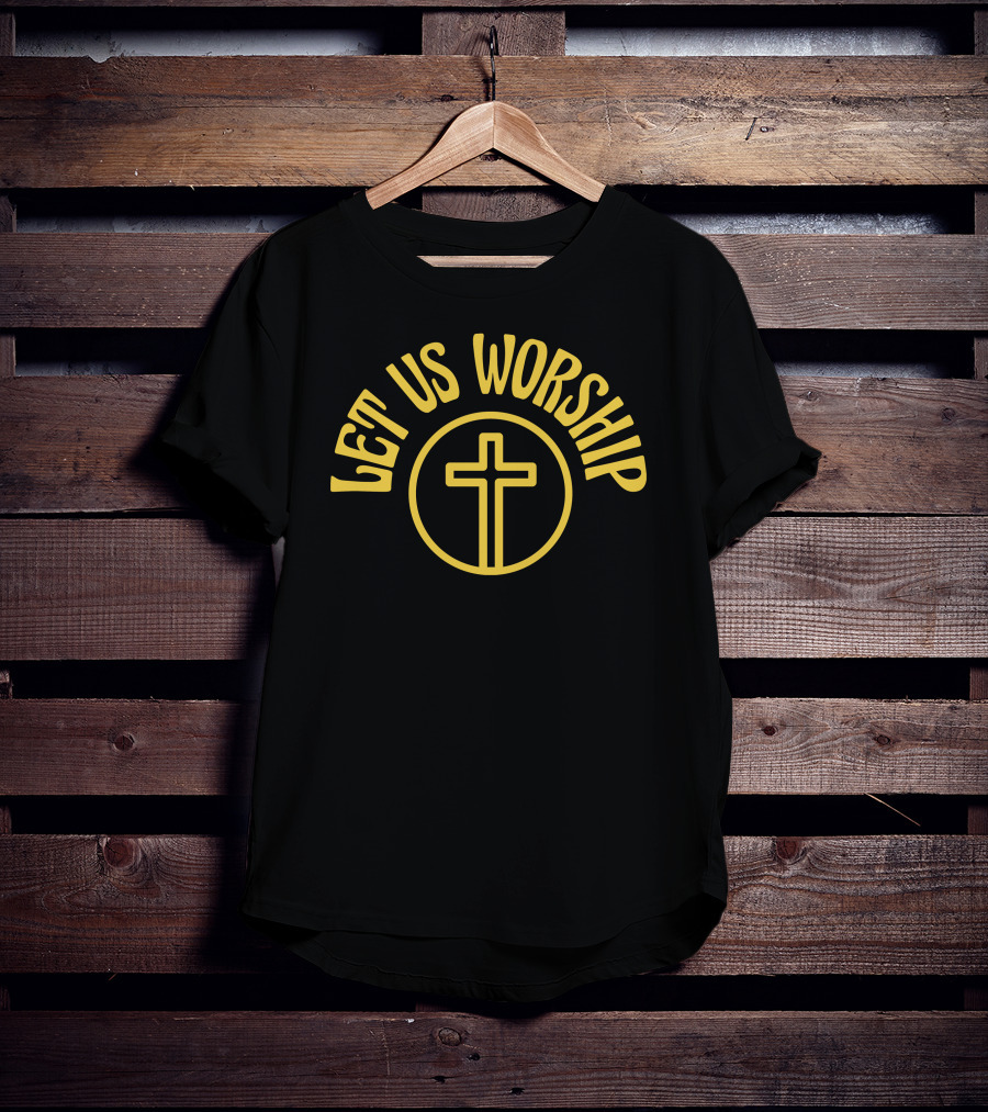 Let Us Worship Yellow Cross Symbol Christianity T-Shirt