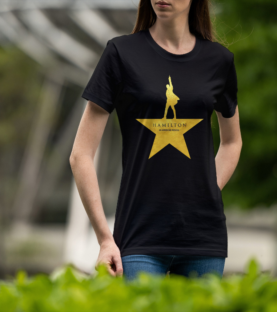 HAMILTON An American Musical Gold Star Icon Logo Standing Figure T-Shirt