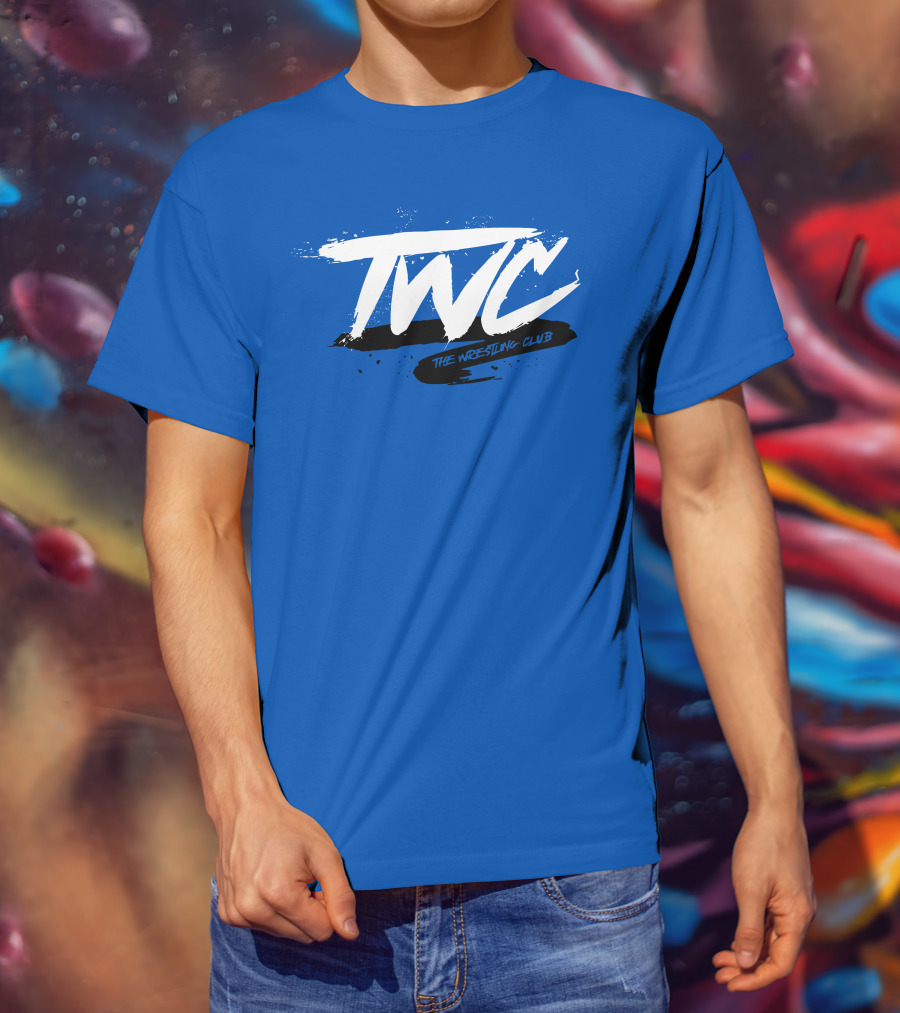 TWC The Wrestling Club Bold Brushstroke Logo On Blue T-Shirt