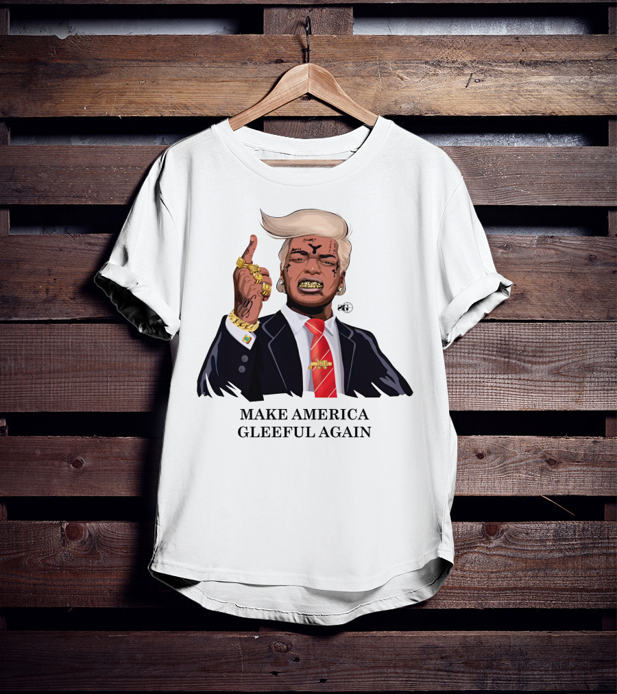 Make America Gleeful Again Blonde Hairstyle Gold Teeth Rings Tattooed Face T-Shirt