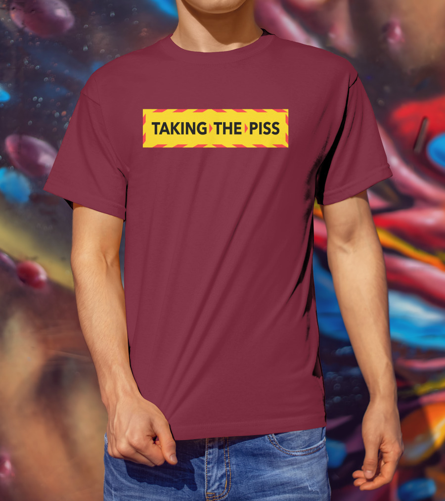 TAKING THE PISS Yellow Black Striped Warning Sign T-Shirt