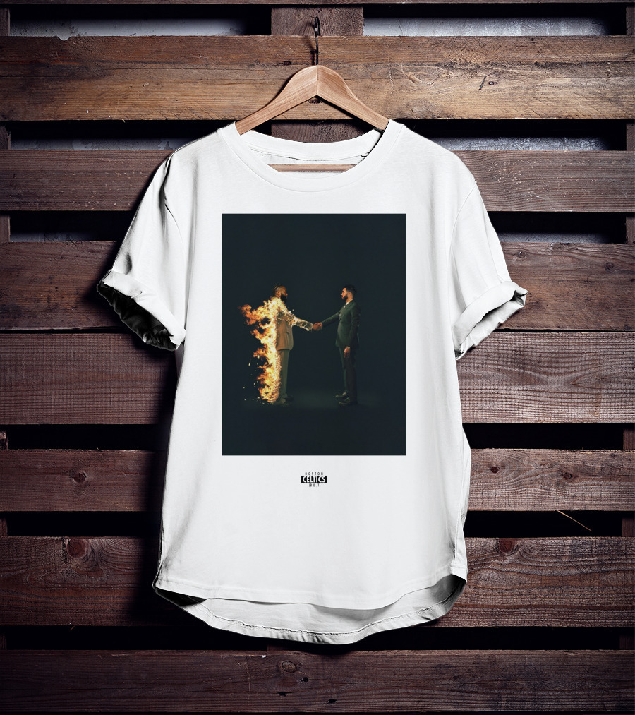Boston Celtics 18/19 Jayson Tatum Jaylen Brown Handshake Fire T-Shirt