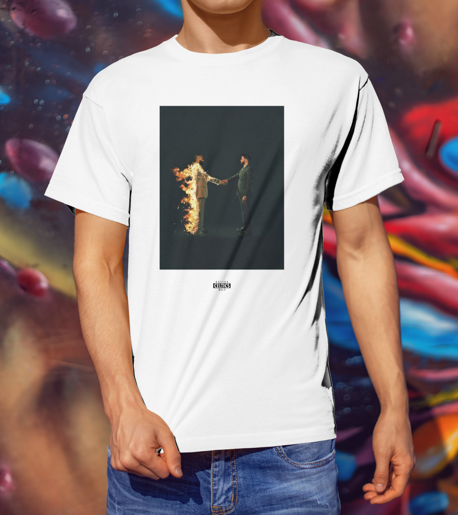 Boston Celtics 18/19 Jayson Tatum Jaylen Brown Handshake Fire T-Shirt