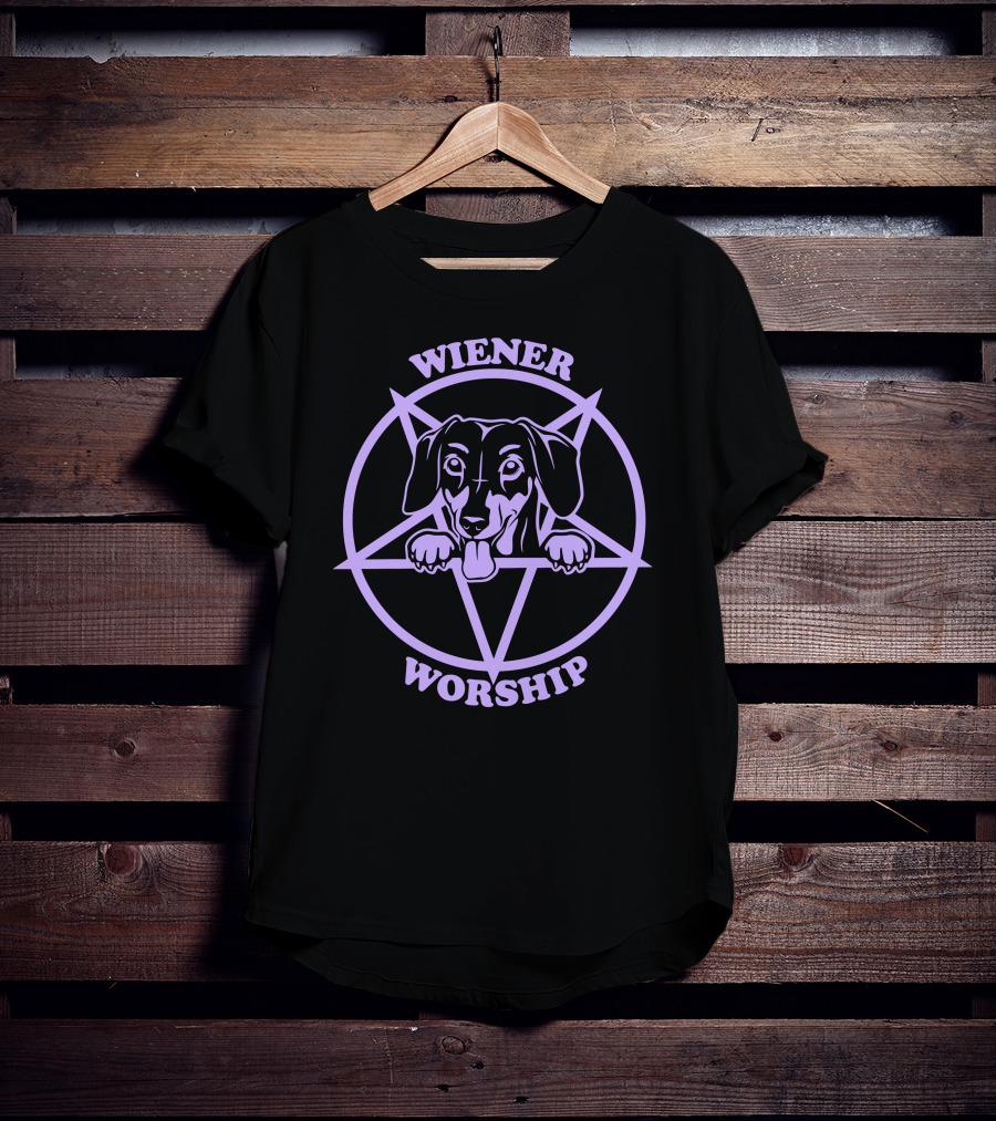 Wiener Worship Purple Dachshund Pentagram T-Shirt