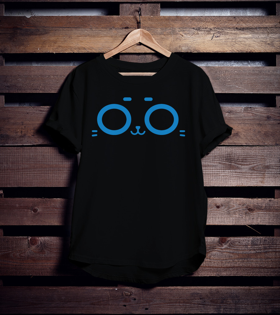 Kerfus Kawaii Kot Cute Cat Face With Round Blue Glasses T-Shirt