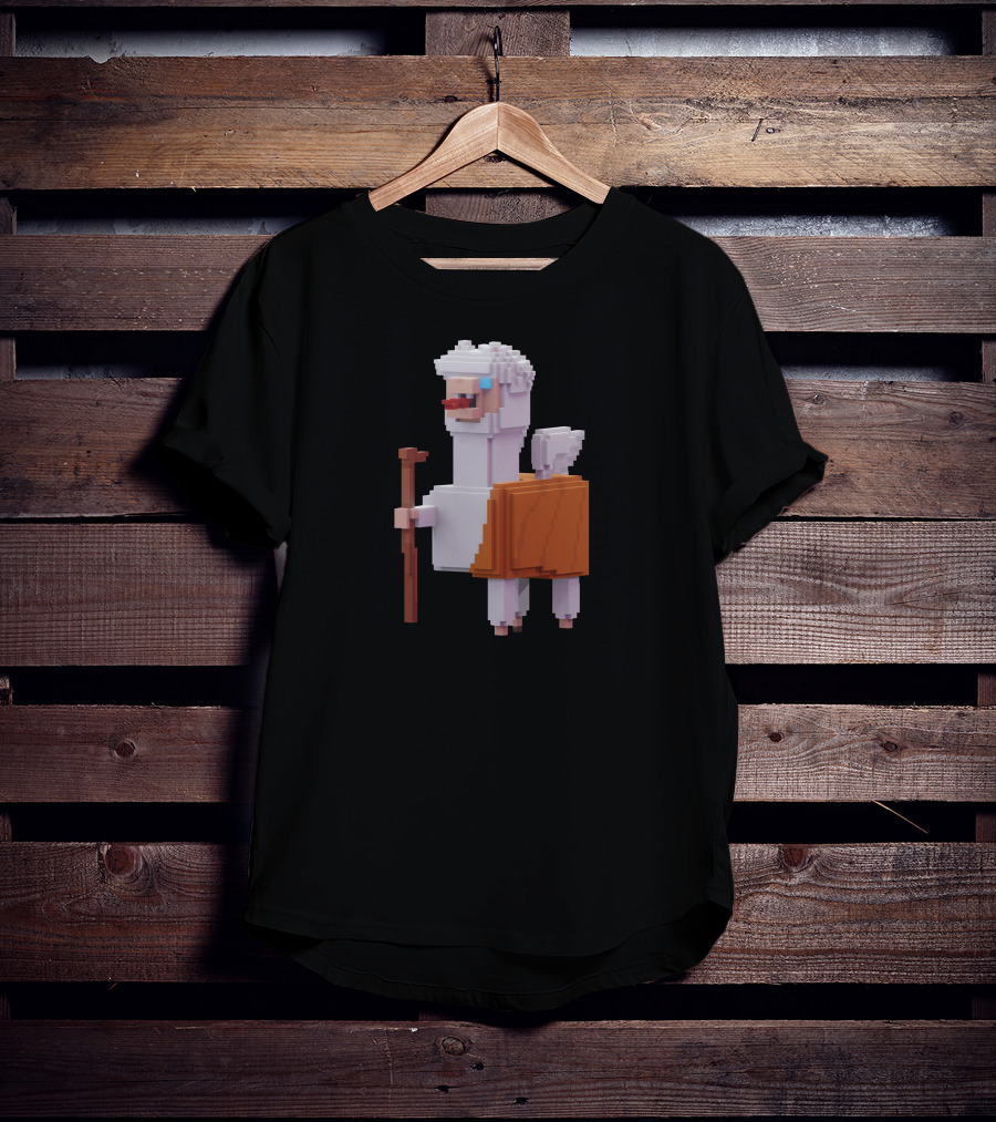 Pacaverse Alpacadabraz Pixel Alpaca Character With Stick And Saddle T-Shirt