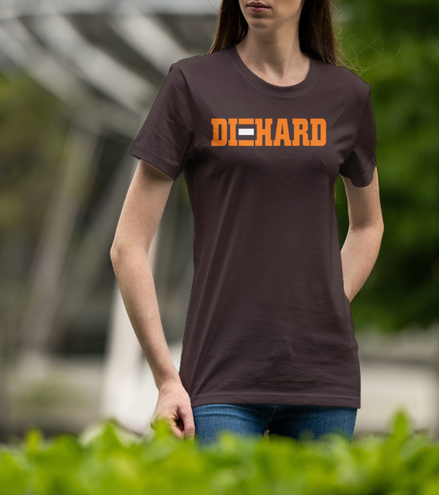 Yvette Diehard Equal Symbol Text In Bold Orange Font T-Shirt