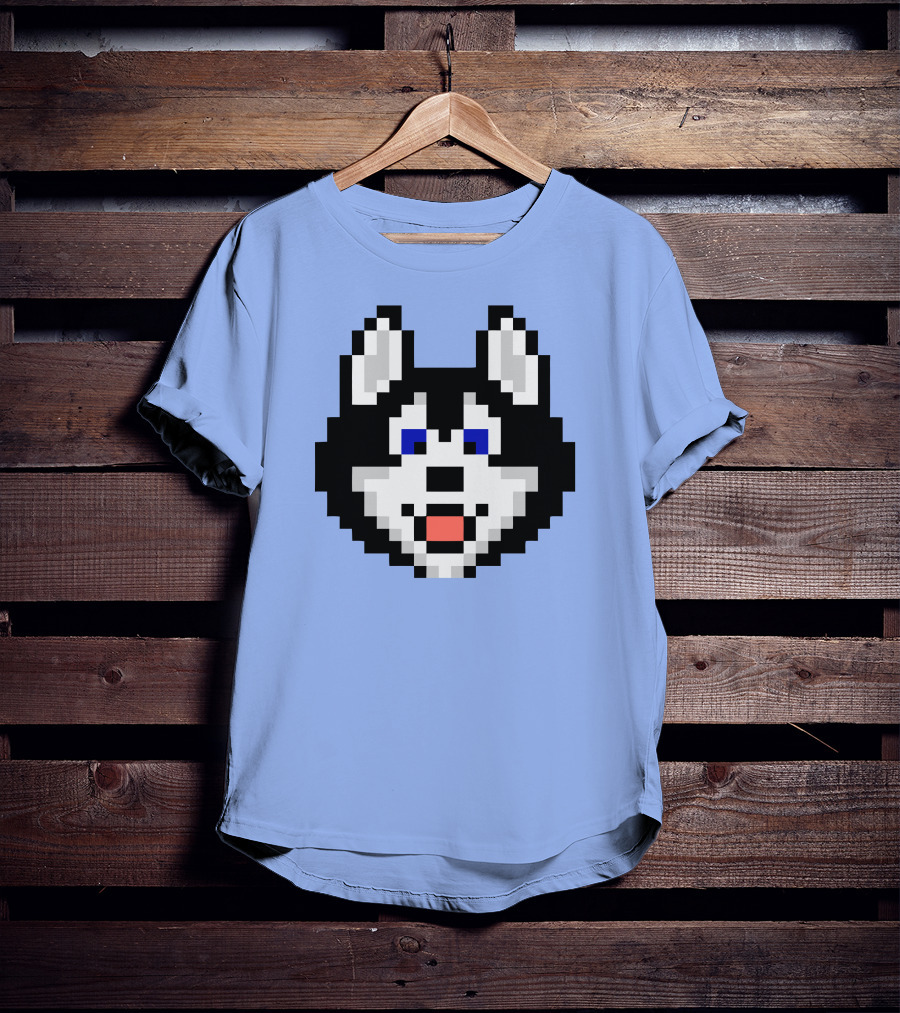 Huskytoken Cat Pixelated Husky Face On Light Blue T-Shirt