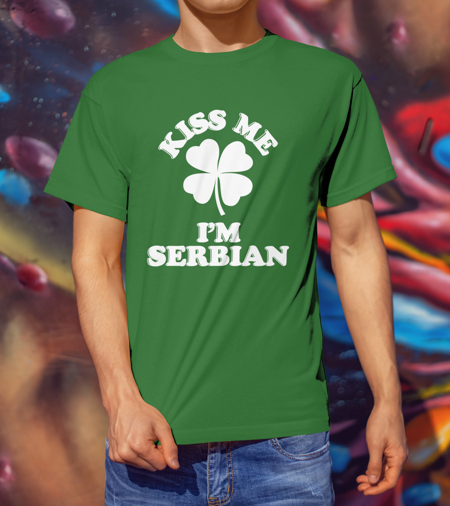 Kiss Me I’m Serbian Four-Leaf Clover St. Patrick’s Day T-Shirt