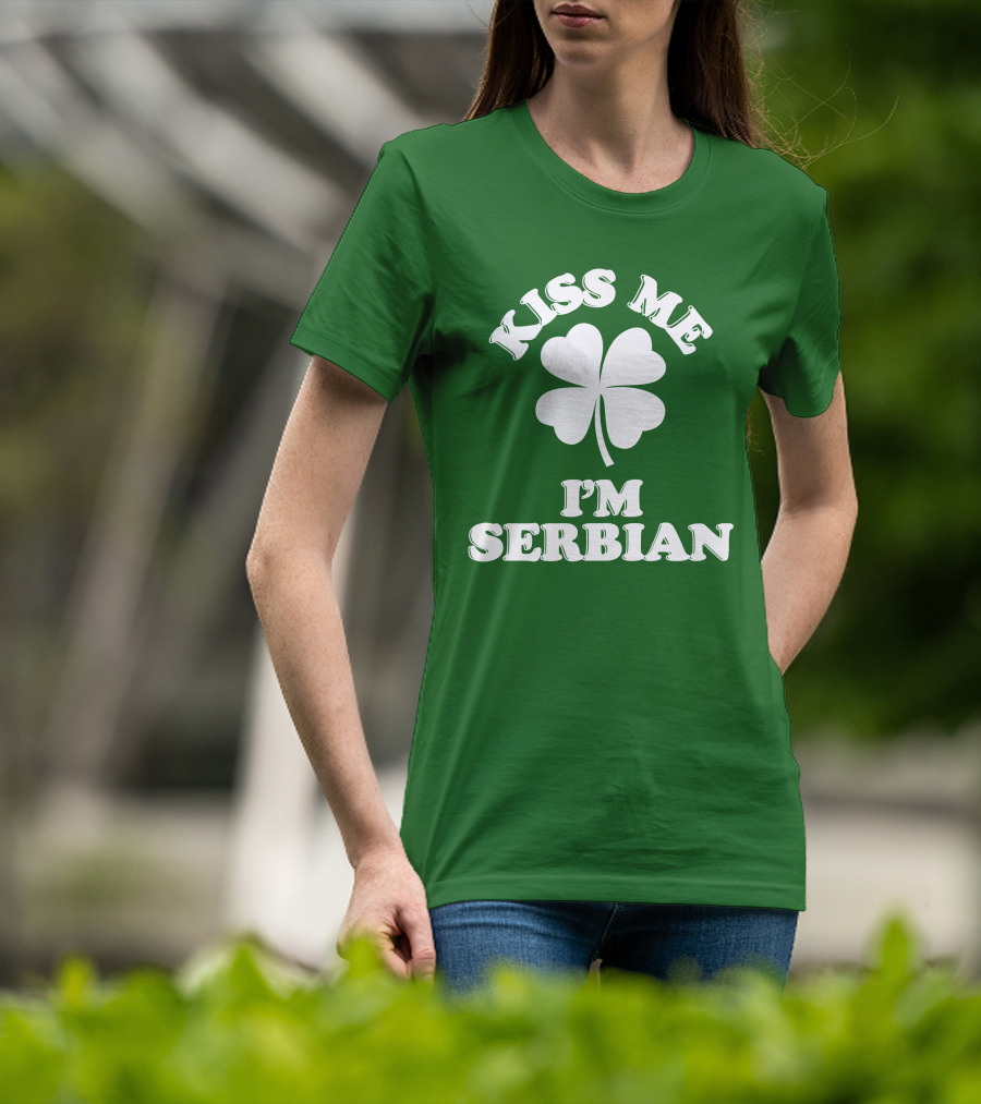 Kiss Me I’m Serbian Four-Leaf Clover St. Patrick’s Day T-Shirt