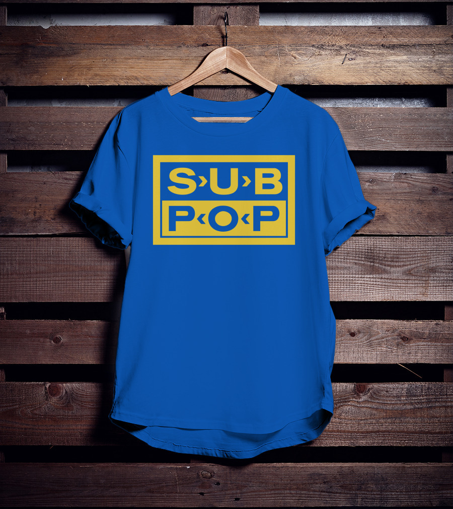 Sub Pop Records Megamart Store Logo Blue Background T-Shirt