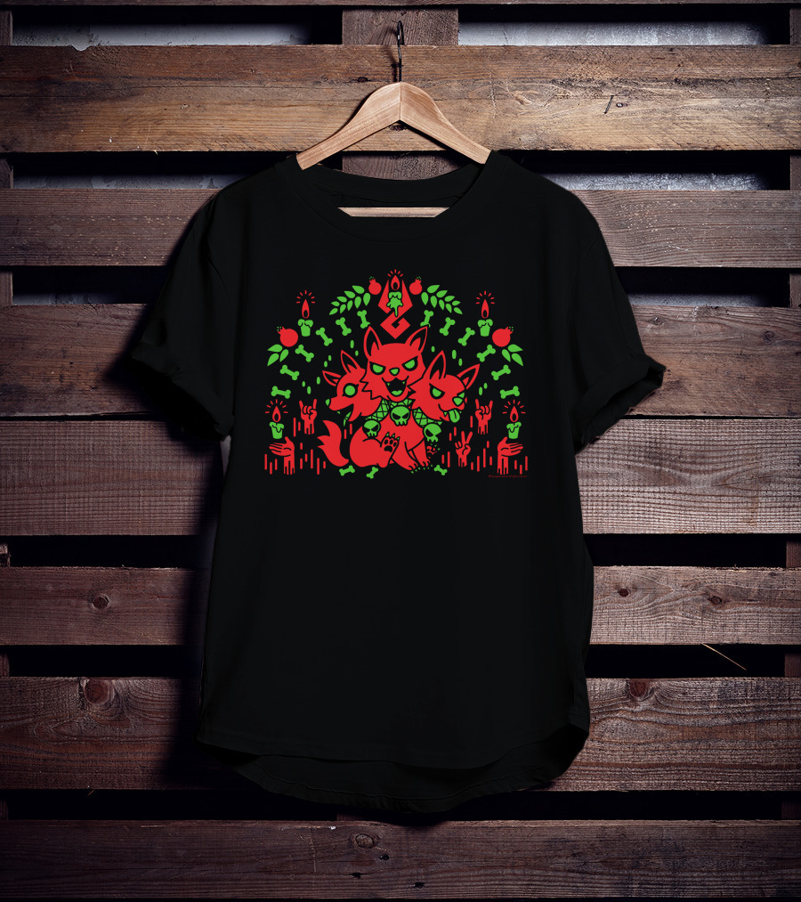 Fangamer Three Headed Good Boy Cerberus With Skulls And Green Bones T-Shirt