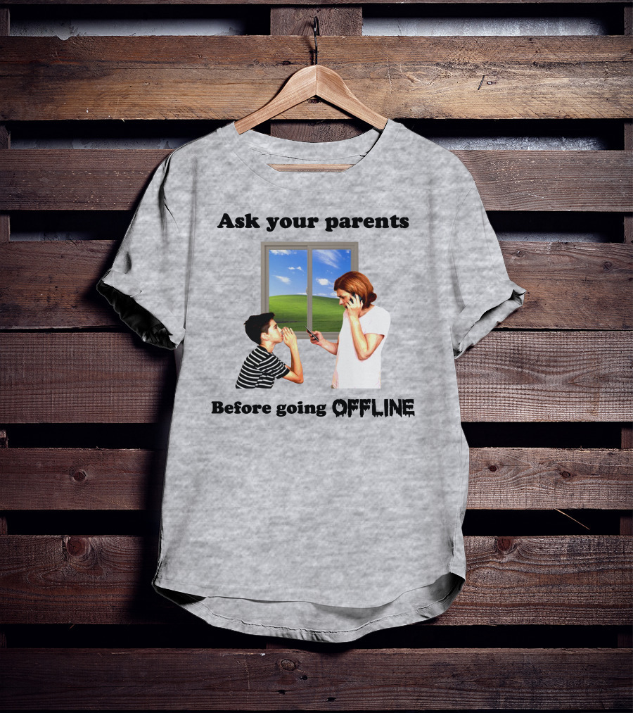 Ask Your Parents Before Going Offline Retro Technology Humor Scene T-Shirt