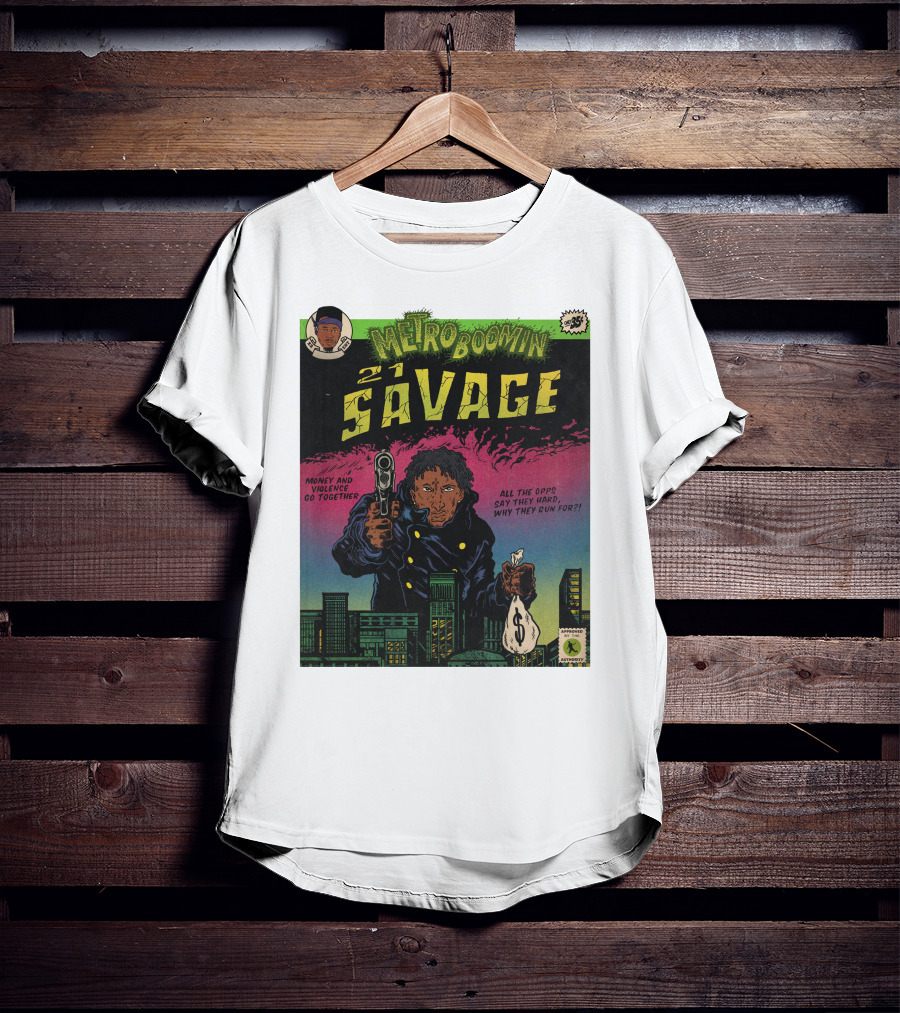 Metro Boomin 21 Savage Heroes And Villains Comic Money And Violence Go Together T-Shirt