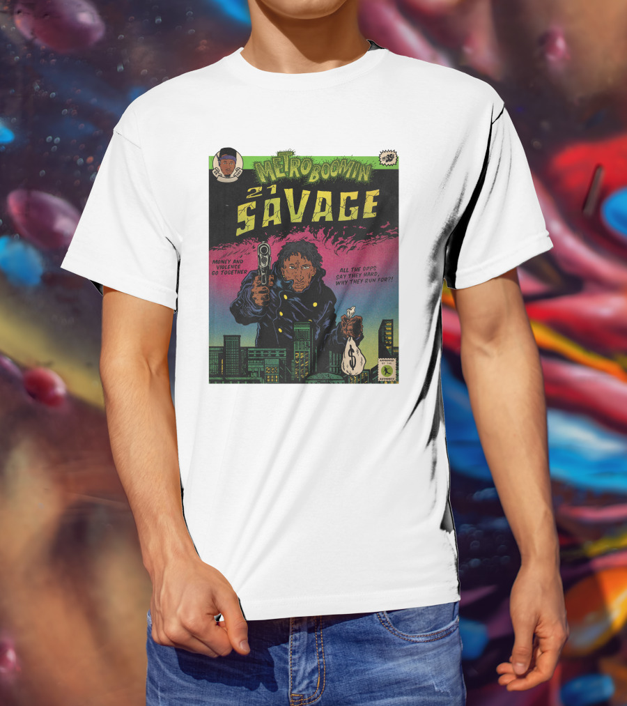Metro Boomin 21 Savage Heroes And Villains Comic Money And Violence Go Together T-Shirt